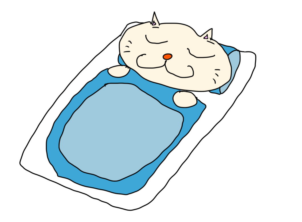 猫が布団で眠っているイラスト